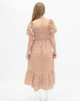 Puff Sleeve Midi Dress, Rust Floral