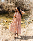Puff Sleeve Midi Dress, Rust Floral