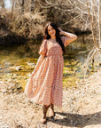 Puff Sleeve Midi Dress, Rust Floral