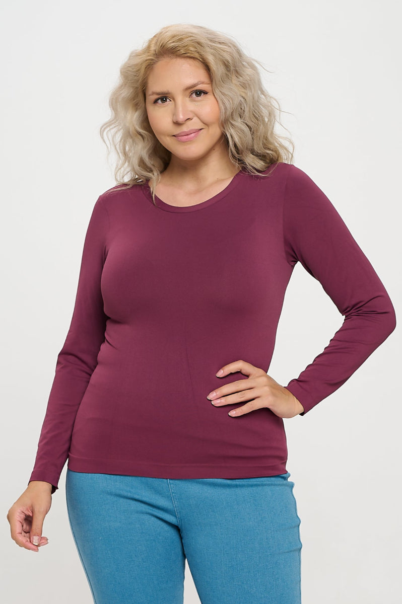 Yelete Soft Seamless Long Sleeve Layering Top | Regular & Plus