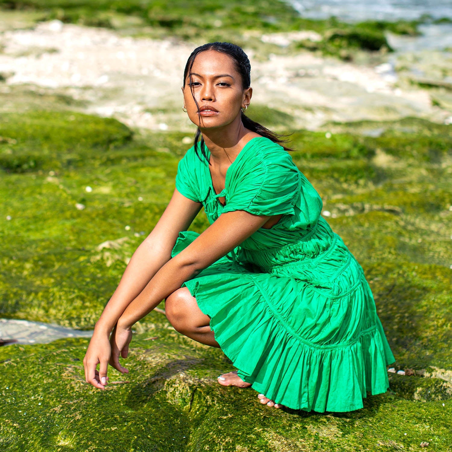 SRIKANDI Ruffle Dress In Kelly Green