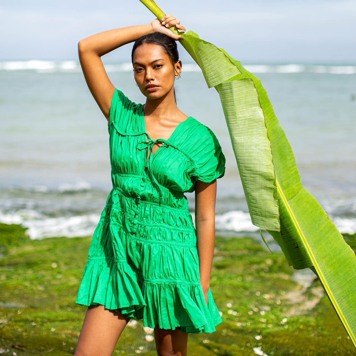SRIKANDI Ruffle Dress In Kelly Green