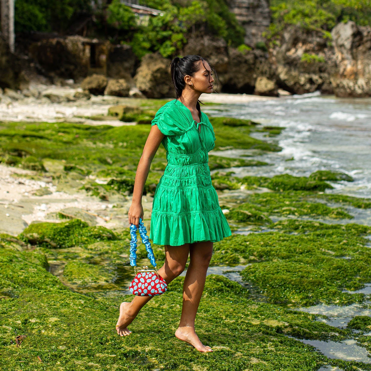 SRIKANDI Ruffle Dress In Kelly Green