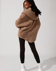 Full Size Faux Sherpa Cocoon Coat - Teddy Bear Brown