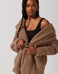 Full Size Faux Sherpa Cocoon Coat - Teddy Bear Brown