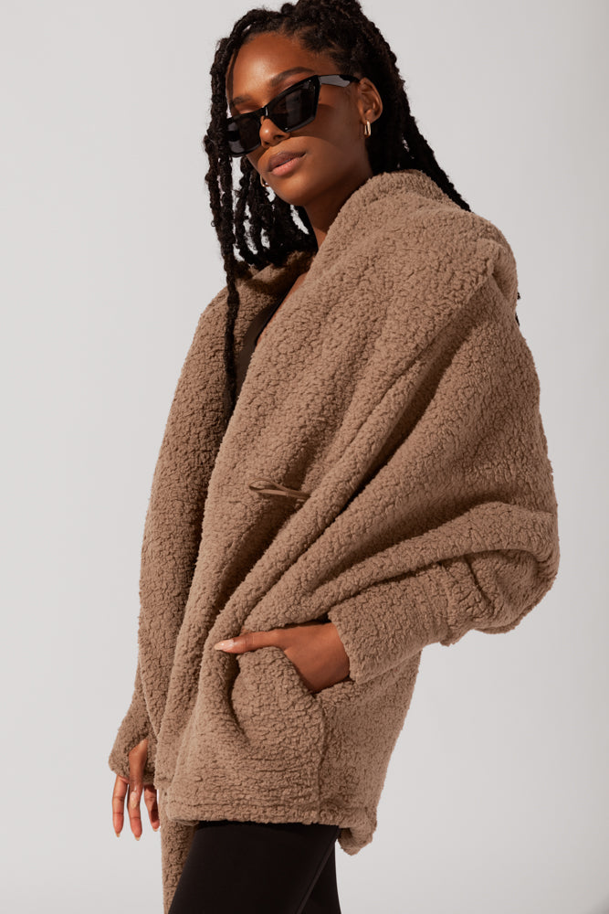 Full Size Faux Sherpa Cocoon Coat - Teddy Bear Brown