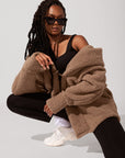 Full Size Faux Sherpa Cocoon Coat - Teddy Bear Brown