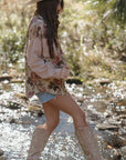 Floral Waffle Knit Patchwork Chest Pocket Buttoned Jacket