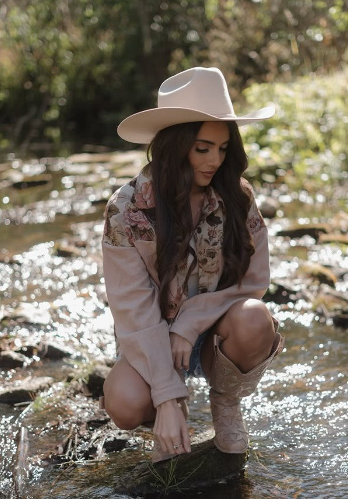 Floral Waffle Knit Patchwork Chest Pocket Buttoned Jacket