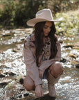 Floral Waffle Knit Patchwork Chest Pocket Buttoned Jacket