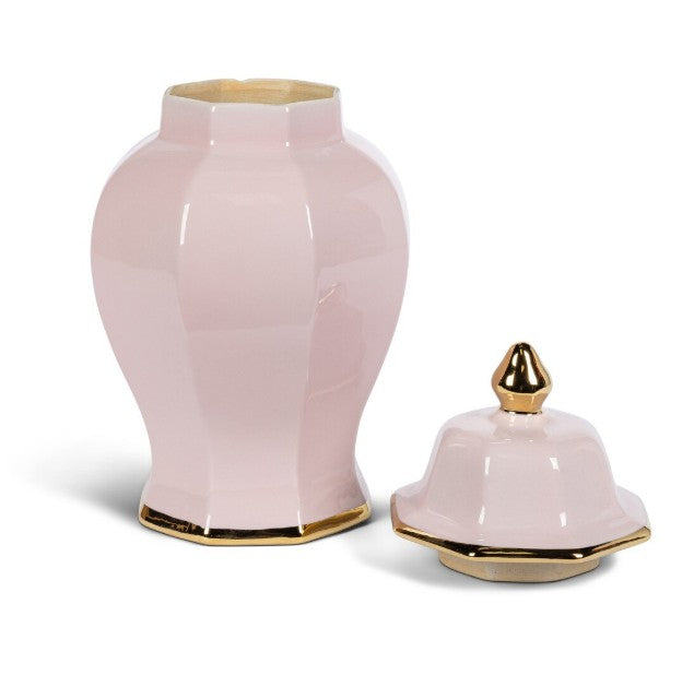 Park Hill Pink Hexagon Ceramic Jar with Gold Trim, Set of 2