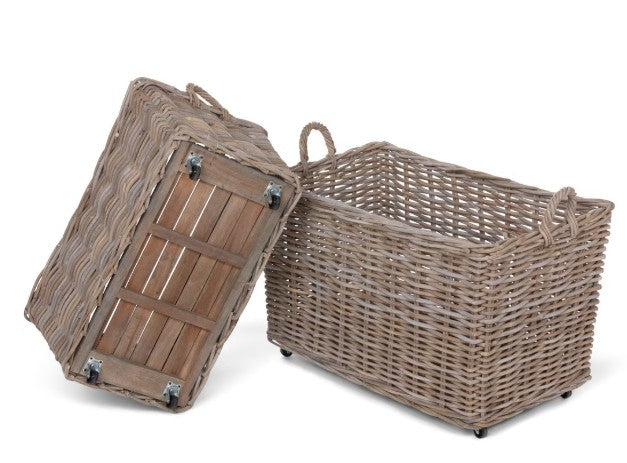 Park Hill Rattan Woven Storage Basket with Casters, Set of 2