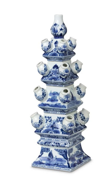 Park Hill Imperial Ceramic Chinoiserie Tulip Vase, Blue and White