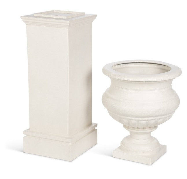 Park Hill Large Metal Portico Urn w/ Tall Pedestal