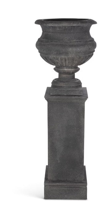 Park Hill Large Metal Portico Urn w/ Tall Pedestal