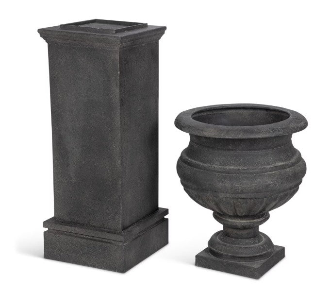 Park Hill Large Metal Portico Urn w/ Tall Pedestal