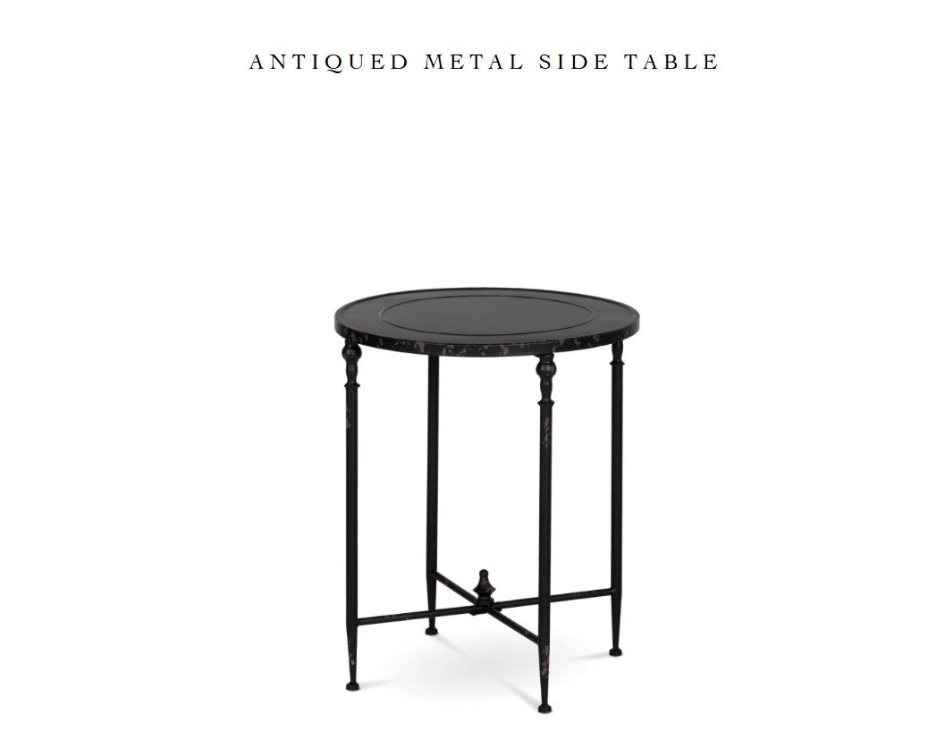 Antiqued Metal Round Side Table