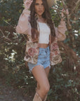 Floral Waffle Knit Patchwork Jacket