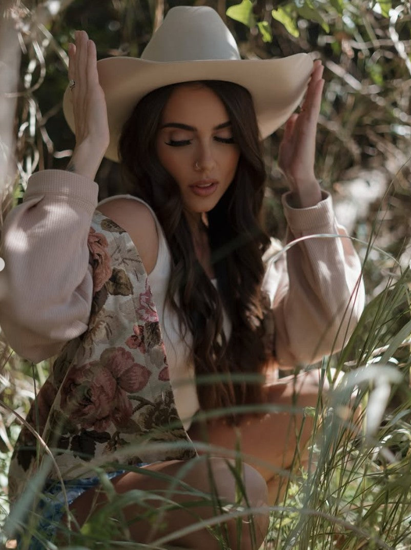 Floral Waffle Knit Patchwork Jacket