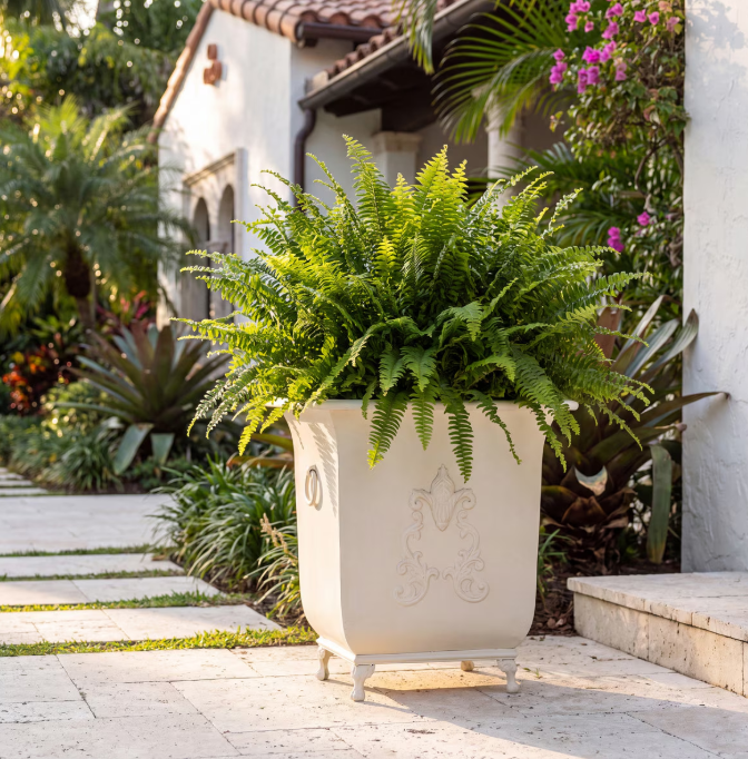 Park Hill Grand Scroll Planter – Soft Garden Green or Antiqued White