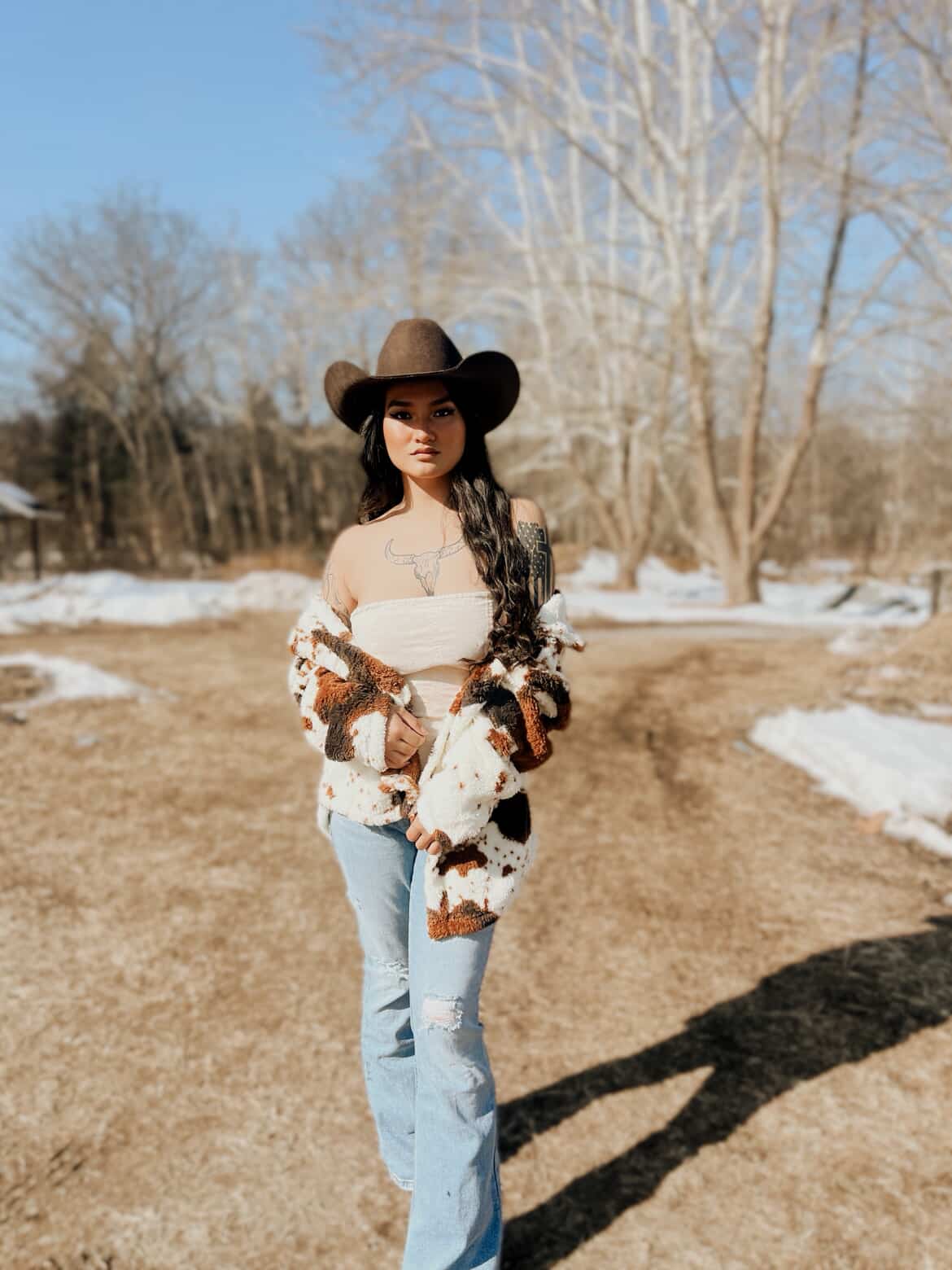 Miss Sparkling | Cow Print Sherpa Jacket
