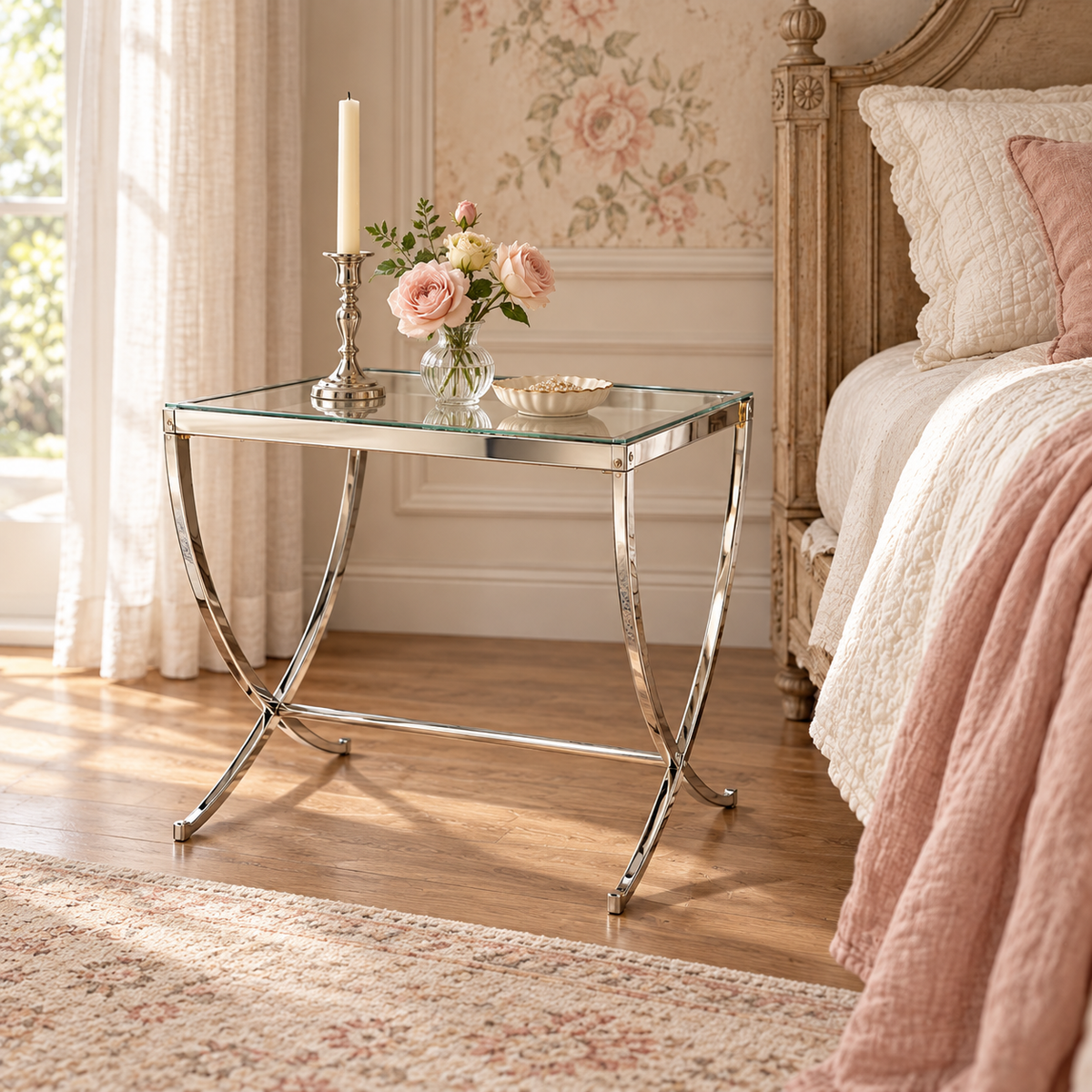 Park Hill Saber Leg Glass End Table – Brass or Silver