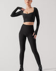 Full Size Sweetheart Long Sleeve Crop Top - Black