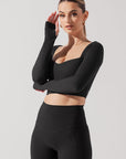 Full Size Sweetheart Long Sleeve Crop Top - Black