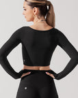 Full Size Sweetheart Long Sleeve Crop Top - Black