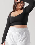 Full Size Sweetheart Long Sleeve Crop Top - Black