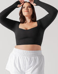 Full Size Sweetheart Long Sleeve Crop Top - Black