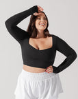 Full Size Sweetheart Long Sleeve Crop Top - Black