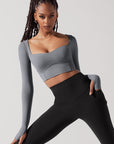 Sweetheart Long Sleeve Crop Top - Cloudy Grey