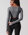 Sweetheart Long Sleeve Crop Top - Cloudy Grey