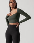 Full Size Sweetheart Long Sleeve Crop Top - Forestwood