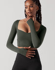 Full Size Sweetheart Long Sleeve Crop Top - Forestwood