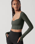 Full Size Sweetheart Long Sleeve Crop Top - Forestwood