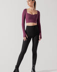 Full Size Sweetheart Long Sleeve Crop Top - Plum