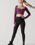 Full Size Sweetheart Long Sleeve Crop Top - Plum