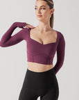 Full Size Sweetheart Long Sleeve Crop Top - Plum