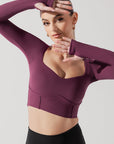 Full Size Sweetheart Long Sleeve Crop Top - Plum