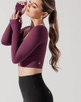 Full Size Sweetheart Long Sleeve Crop Top - Plum