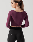 Full Size Sweetheart Long Sleeve Crop Top - Plum