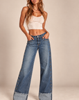GJG Denim Vesper Studded Wide-Leg Jeans — Medium Blue