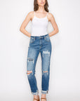 Artemis Vintage |Mesh Tummy Control High Rise Straight With Single Cuff Jeans - My Pampered Life Seattle