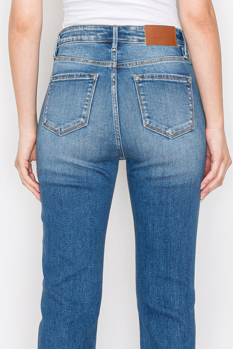 Artemis Vintage |Mesh Tummy Control High Rise Straight With Single Cuff Jeans