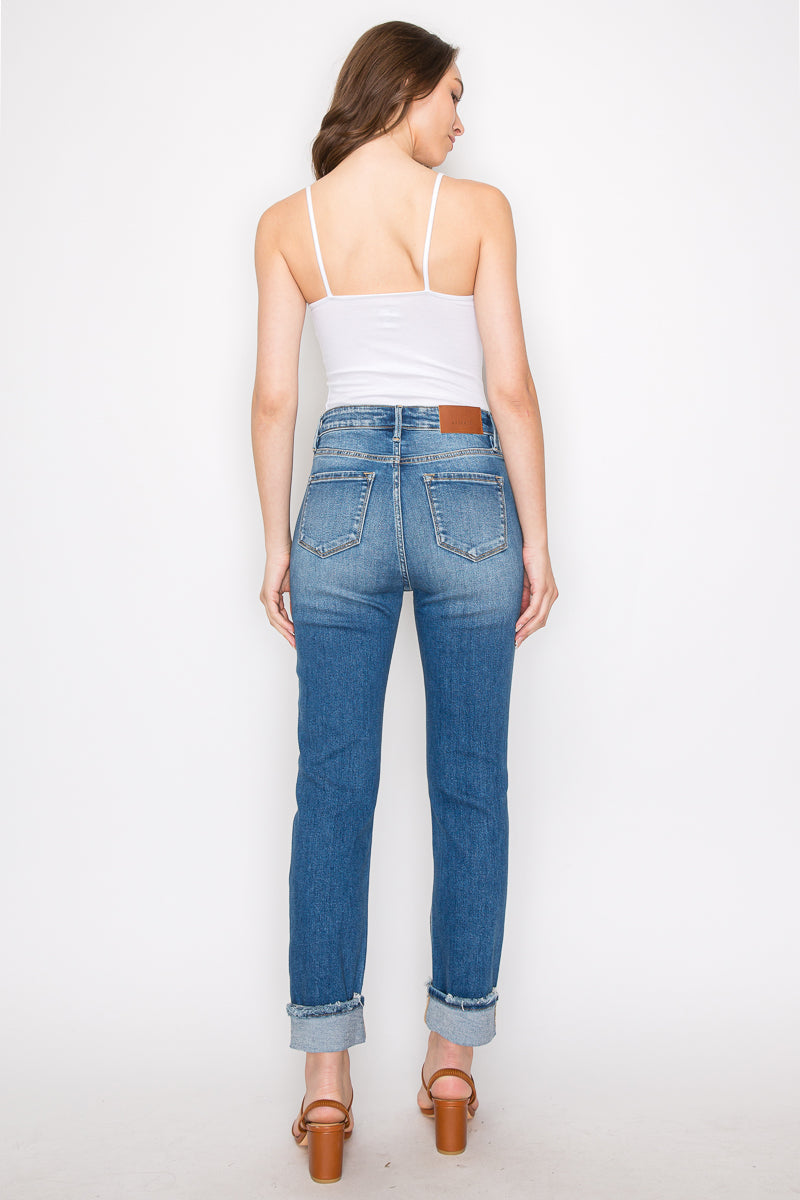 Artemis Vintage |Mesh Tummy Control High Rise Straight With Single Cuff Jeans