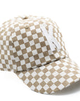 Tan Checker Baseball Hat