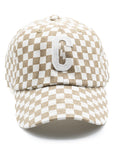 Tan Checker Baseball Hat