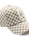 Tan Checker Baseball Hat